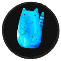 Striped Tail Blue Watercolor Cat Round Patch | Artistshot