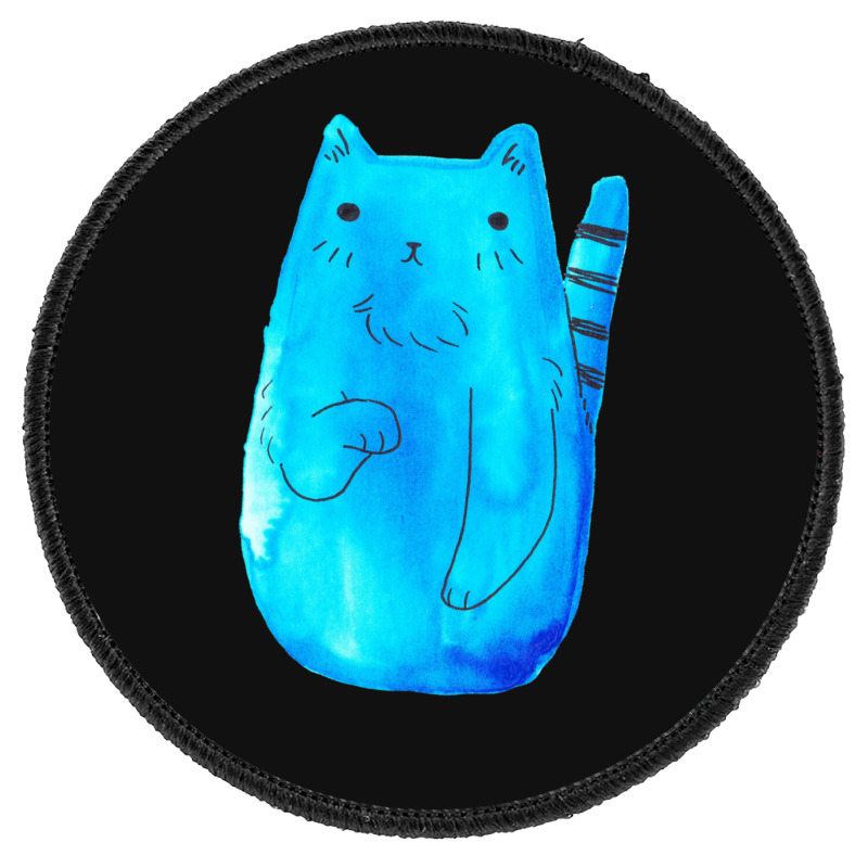 Striped Tail Blue Watercolor Cat Round Patch | Artistshot