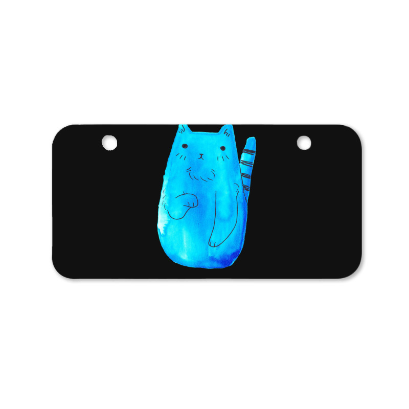 Striped Tail Blue Watercolor Cat Bicycle License Plate | Artistshot