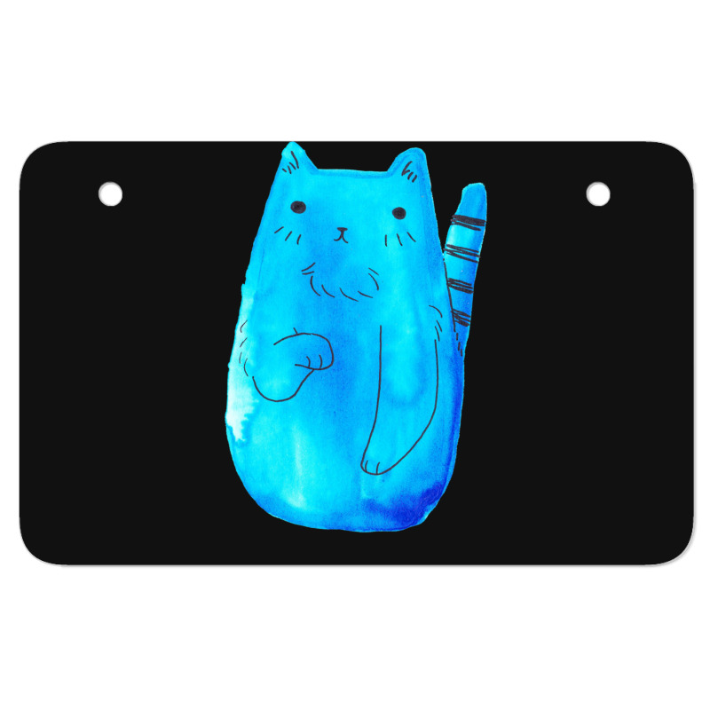 Striped Tail Blue Watercolor Cat Atv License Plate | Artistshot