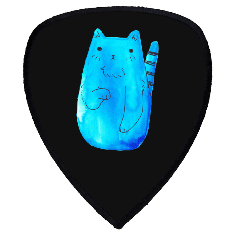 Striped Tail Blue Watercolor Cat Shield S Patch | Artistshot