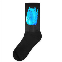 Striped Tail Blue Watercolor Cat Socks | Artistshot