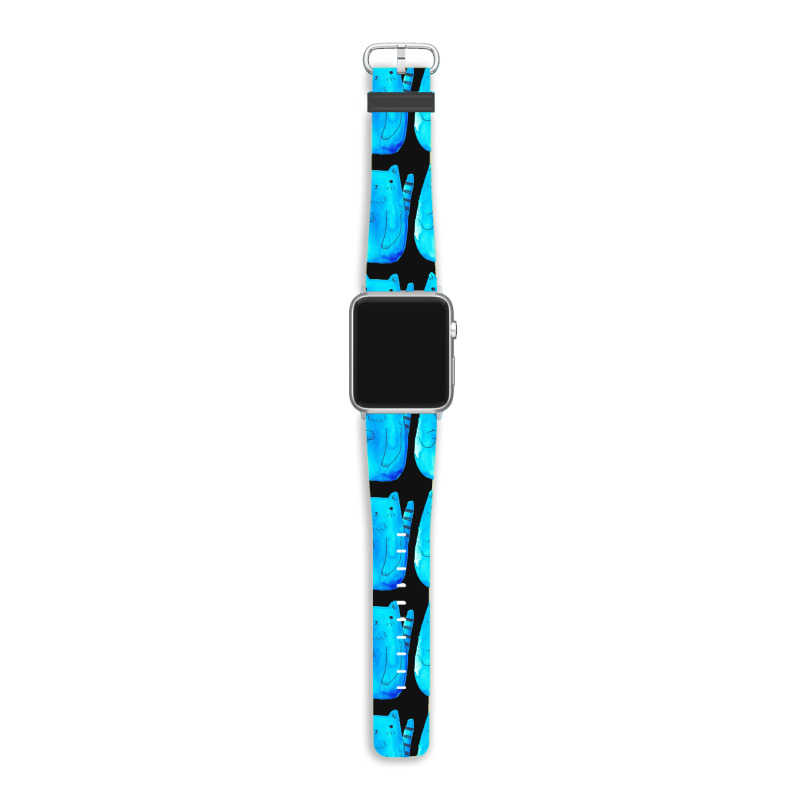 Striped Tail Blue Watercolor Cat Apple Watch Band | Artistshot