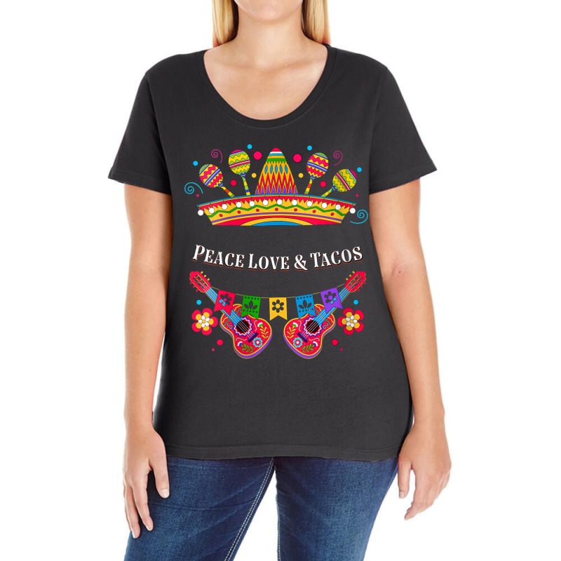 Womens Peace Love And Tacos Peace Sign Taco Lover Mexican Food V-neck Ladies Curvy T-Shirt by tiennguyen | Artistshot