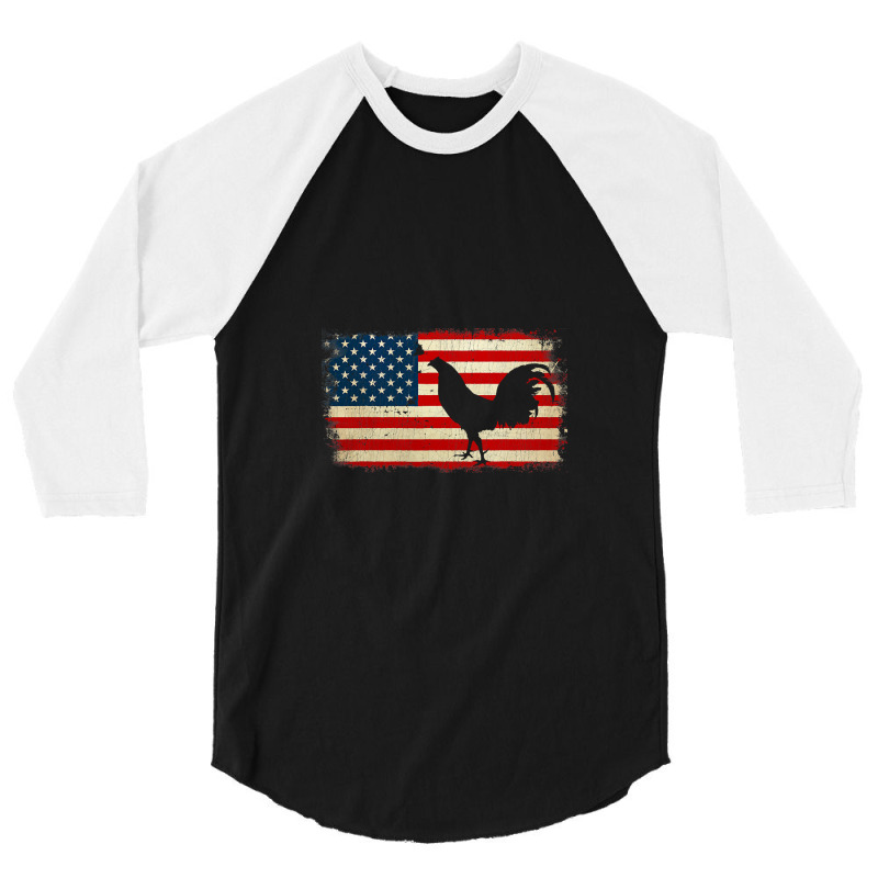 Vintage Us Flag Cockfighting Video 3/4 Sleeve Shirt by JasonJoplin | Artistshot