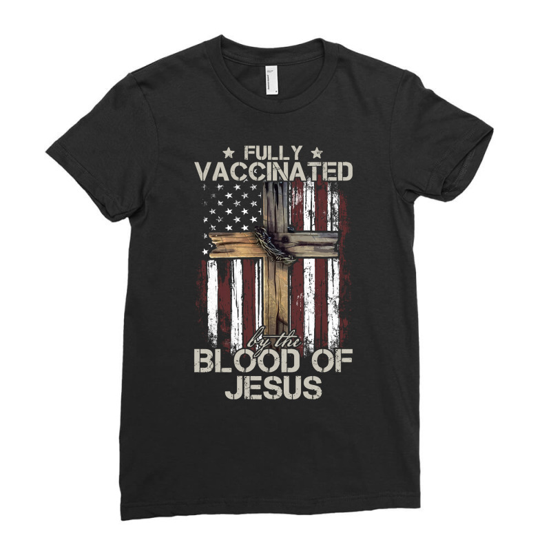 Christian Usa Flag Fully Vaccinated By The Blood Of Jesus Long Sleeve Ladies Fitted T-Shirt by omano | Artistshot