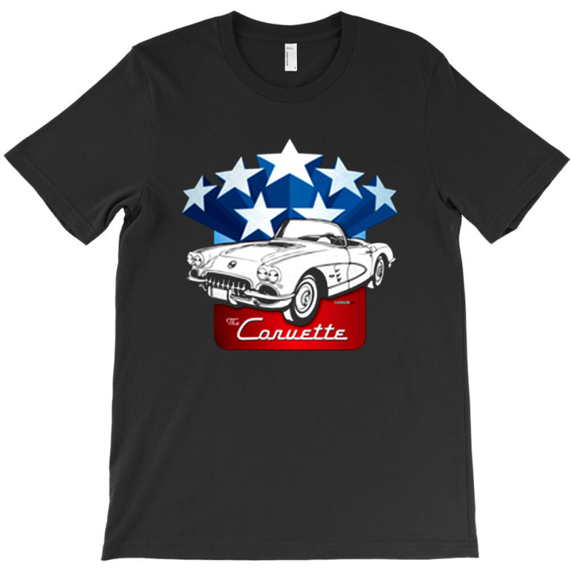1950s Corvette Car Ladies Pink T-Shirt Vintage-Style Automotive