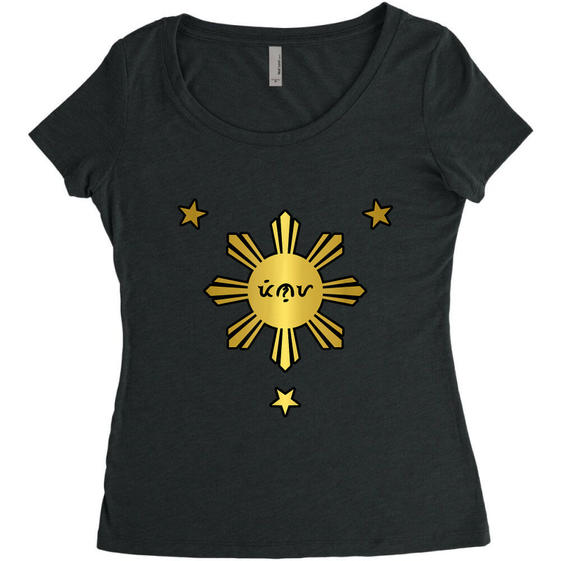 Philippine Flag Sun Stars Filipino Filipina Pinoy Baybayin Women's Triblend Scoop T-shirt by SamuelTABraun | Artistshot