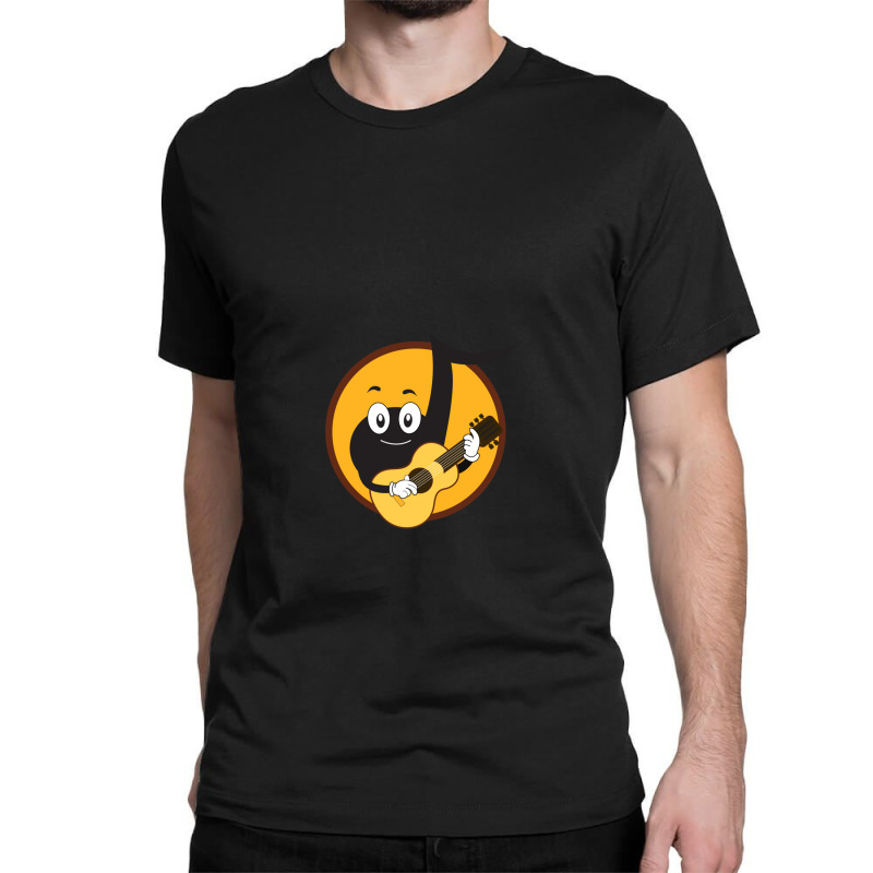 Funny Guitar Player Cartoon Character Musical Note Playing Classical G Classic T-shirt by HakimMohamed | Artistshot