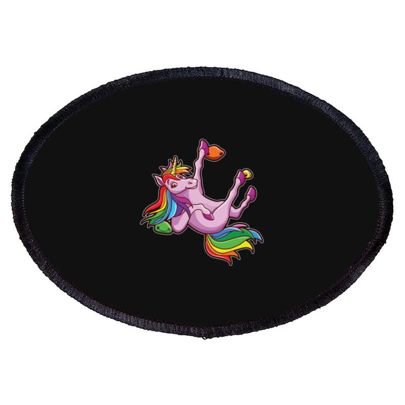 Funny Unicorn Rock Climbing Bouldering Rainbow Oval Patch | Artistshot