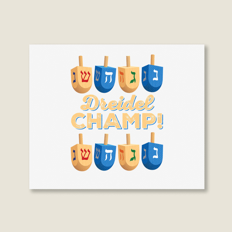 Funny Jewish Tshirt Dreidel Champ Cute Hanukkah Gift Landscape Canvas Print | Artistshot