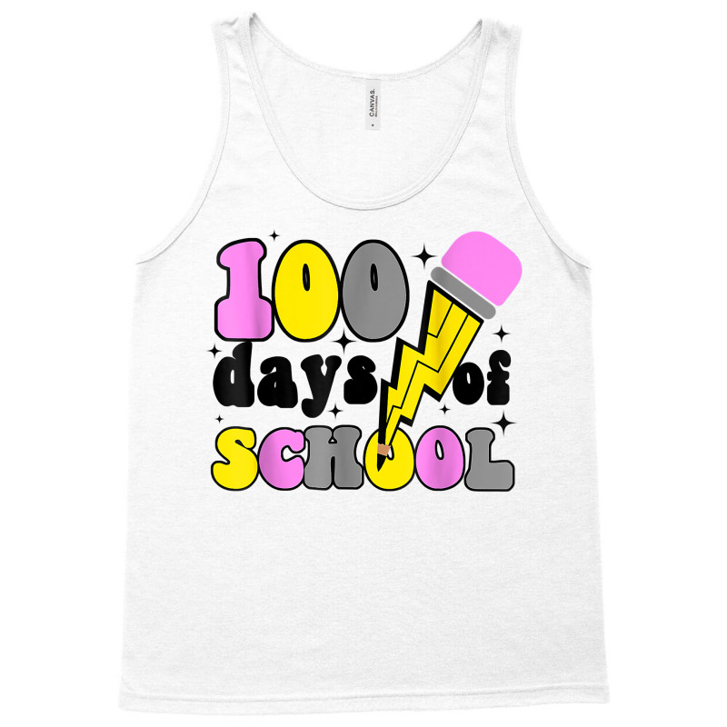 Groovy Happy 100 Days Of School Thunder Kids Teachers T Shirt Tank Top | Artistshot