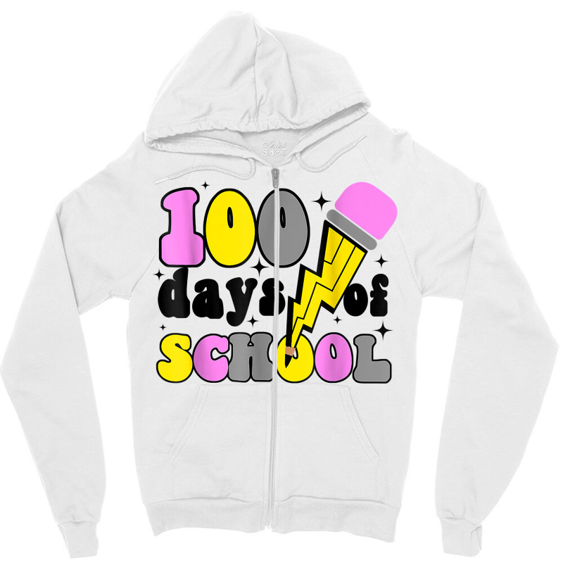 Groovy Happy 100 Days Of School Thunder Kids Teachers T Shirt Zipper Hoodie | Artistshot