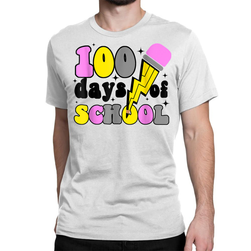 Groovy Happy 100 Days Of School Thunder Kids Teachers T Shirt Classic T-shirt | Artistshot