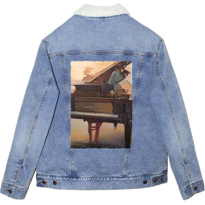 Beautiful Piano Instrument Abstract Futuristic Digital Graphic Unisex Sherpa-Lined Denim Jacket by TIMMYBWRIGHT | Artistshot