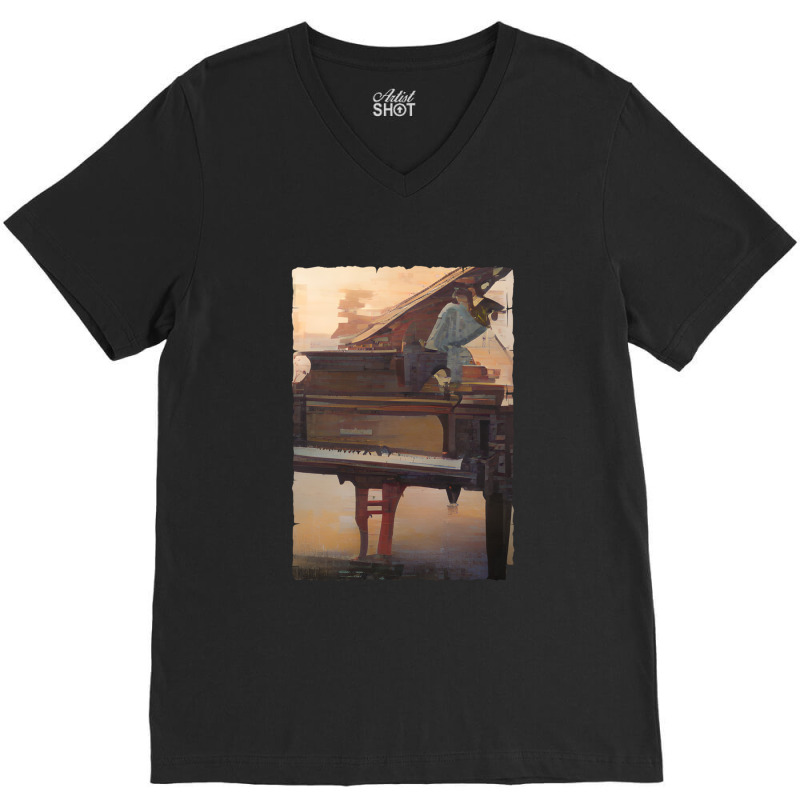 Beautiful Piano Instrument Abstract Futuristic Digital Graphic V-Neck Tee by TIMMYBWRIGHT | Artistshot