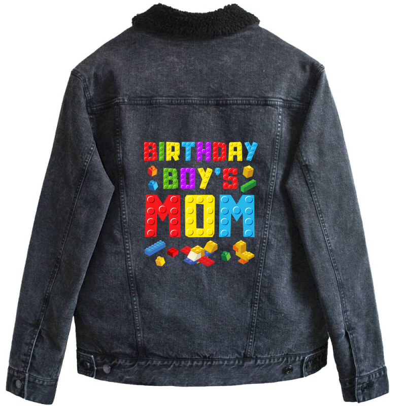 Birthday Boy's Mom Block Building Lover Design Unisex Sherpa-lined Denim Jacket | Artistshot