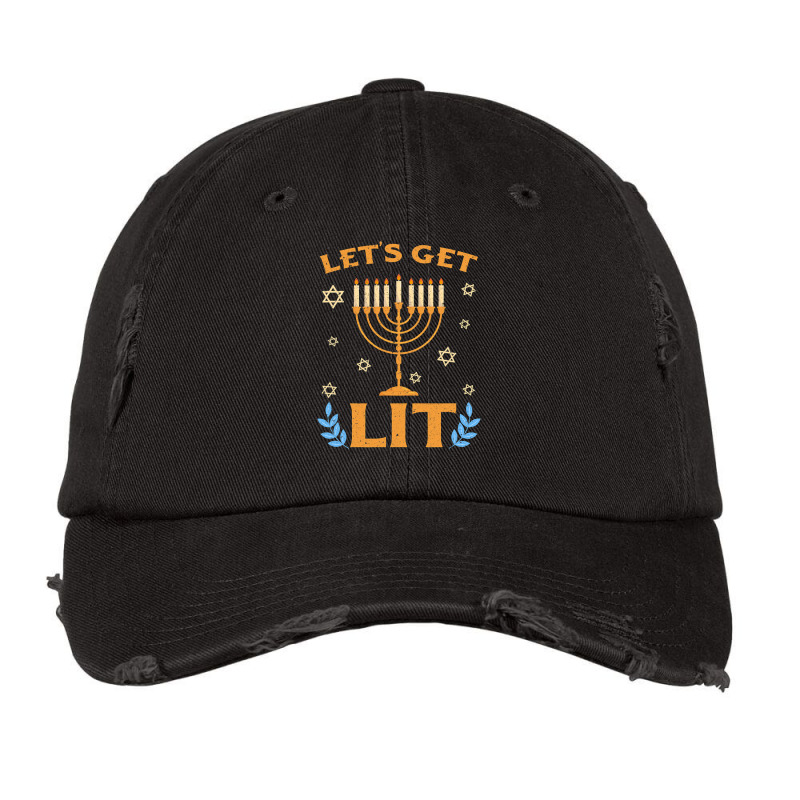 Hanukkah Lets Get Lit Menorah Funny Hebrew Jewish Holiday Vintage Cap | Artistshot