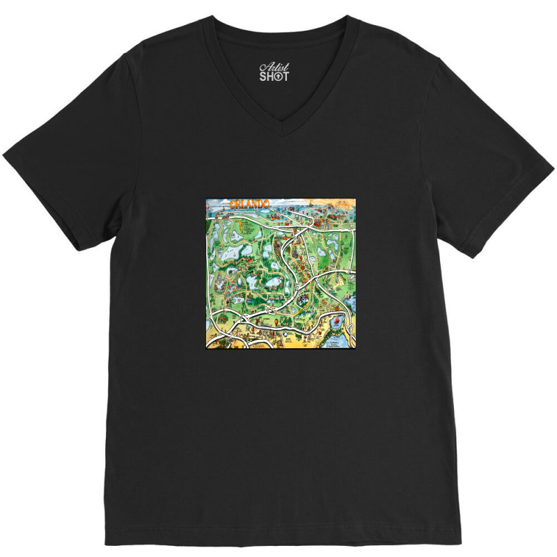 Orlando Florida Cartoon Map V-neck Tee | Artistshot