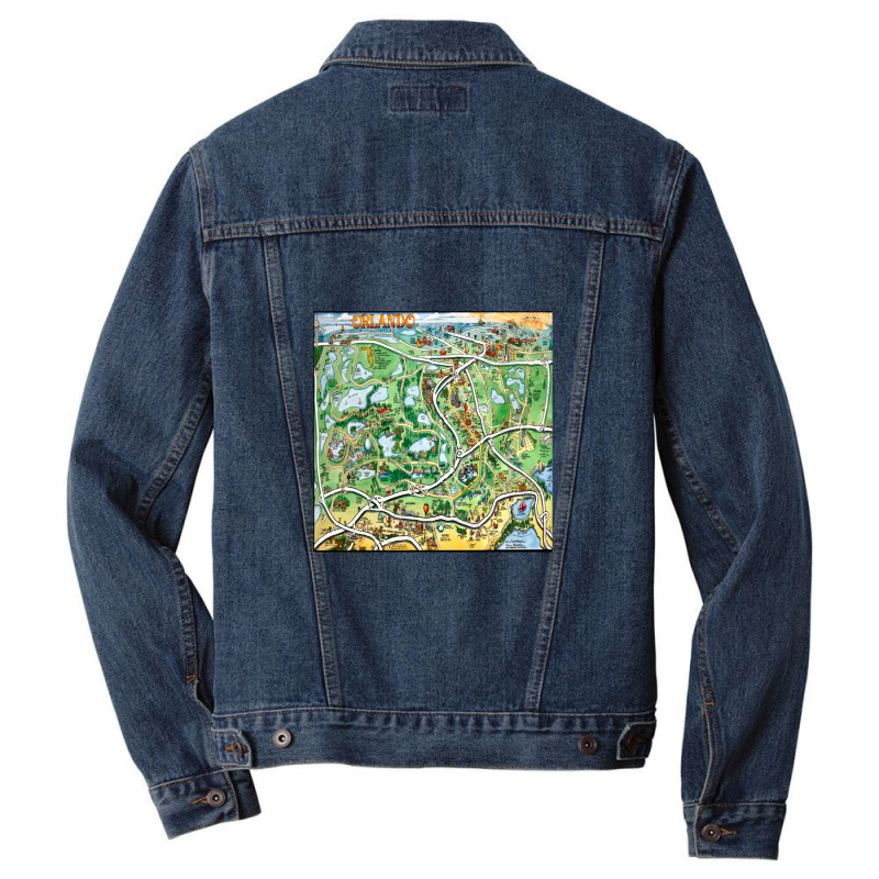 Orlando Florida Cartoon Map Men Denim Jacket | Artistshot