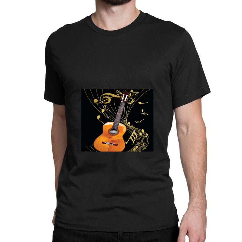 Guitar And Music Notes Classic T-shirt by HakimMohamed | Artistshot