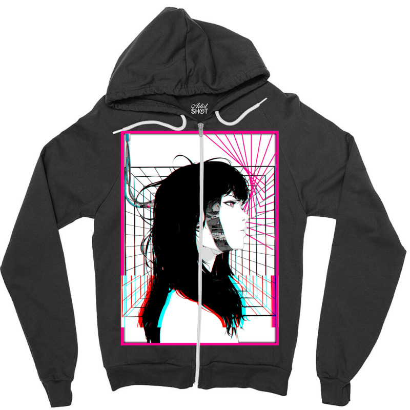 Cyberpunk Cyborg Girl Color Glitch Futuristic Style Zipper Hoodie by NancyAllen | Artistshot