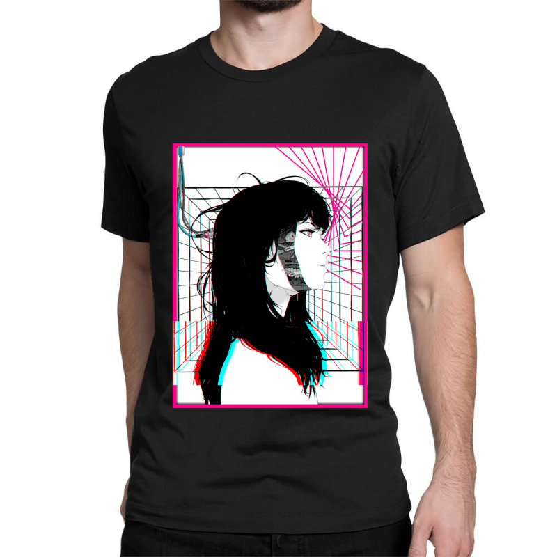 Cyberpunk Cyborg Girl Color Glitch Futuristic Style Classic T-shirt by NancyAllen | Artistshot