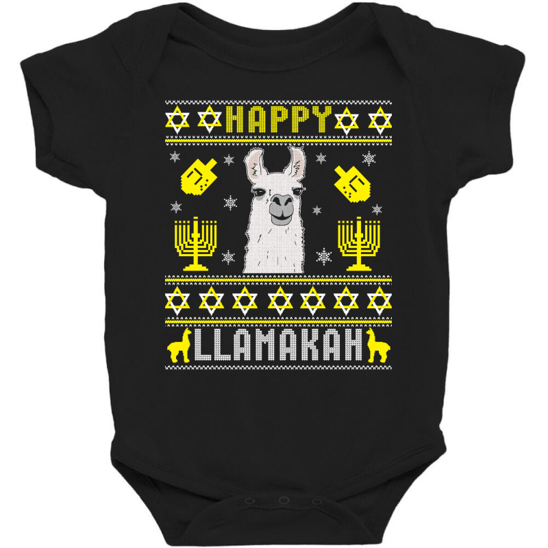 Happy Llamakah Jewish Llama Hanukkah Ugly Sweater Baby Bodysuit | Artistshot