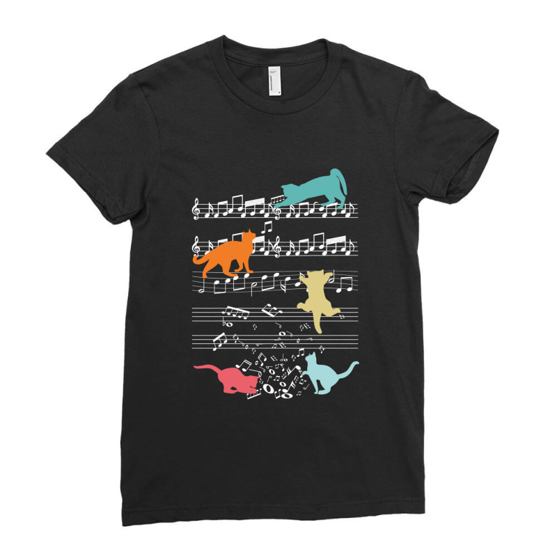 Cute Cat Music Notes Funny Kitty Musician Clef 1 Ladies Fitted T-Shirt by CHARLOTTELYNNTAYLOR | Artistshot