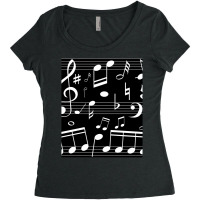 Dancing Music Notes Black And White Women's Triblend Scoop T-shirt | Artistshot