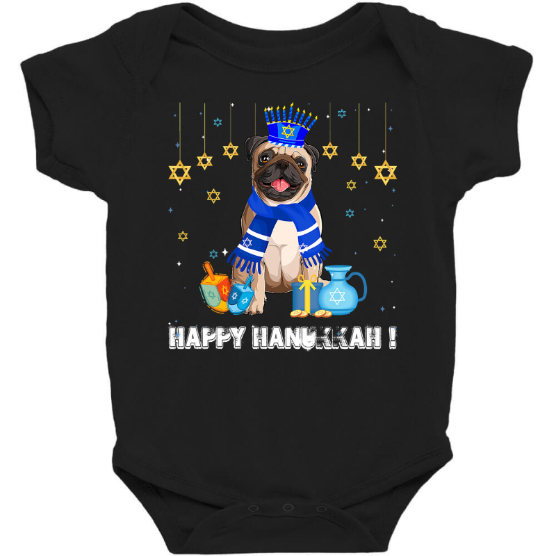 Jewish Pug Dog Menorah Hat Happy Chanukah Hanukkah Jewish Baby Bodysuit | Artistshot