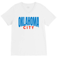 Oklahoma City Blueorangered Fun Simple & Basic Okc Minimal T Shirt V-neck Tee | Artistshot