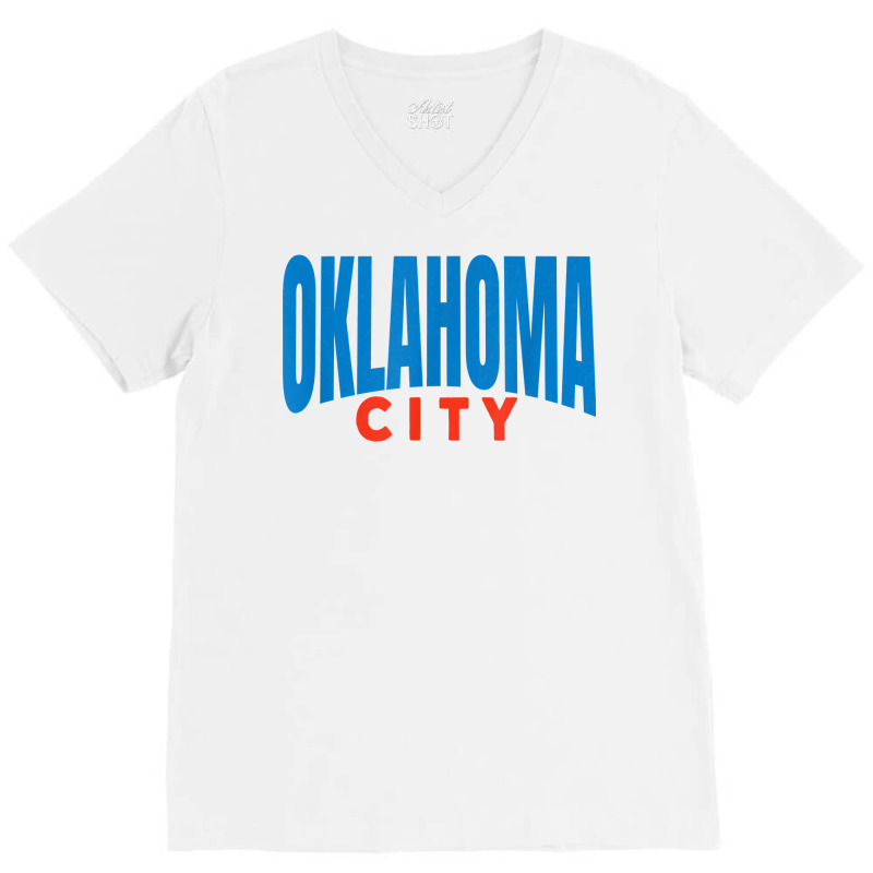 Oklahoma City Blueorangered Fun Simple & Basic Okc Minimal T Shirt V-Neck Tee by linbere | Artistshot