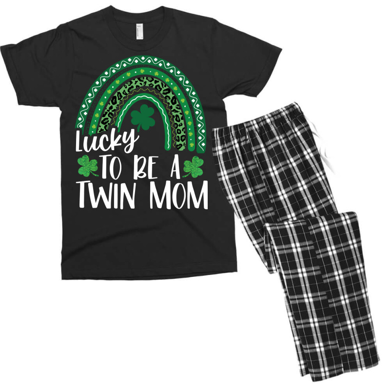 Lucky To Be A Twin Mom St Patrick's Day Leopard Rainbow Long Sleeve T Men's T-shirt Pajama Set | Artistshot