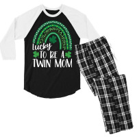 Lucky To Be A Twin Mom St Patrick's Day Leopard Rainbow Long Sleeve T Men's 3/4 Sleeve Pajama Set | Artistshot