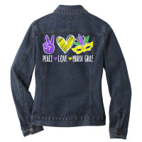 Peace Love Mardi Gras New Orleans Louisiana Parade T Shirt Ladies Denim Jacket | Artistshot