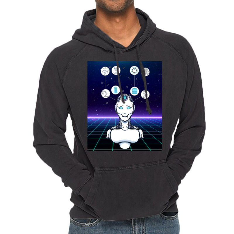 Artificial Intelligence Cyberpunk Robotic Humanoid Vintage Hoodie | Artistshot