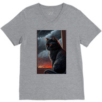 A Black Cat With Red Stripes V-neck Tee | Artistshot