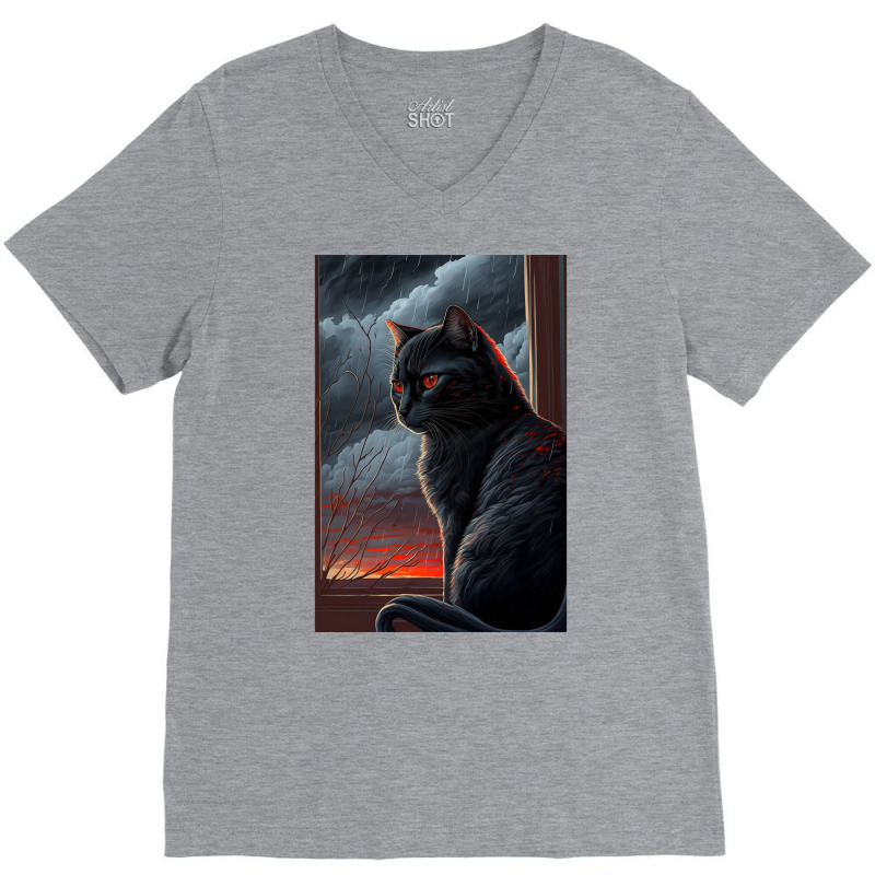 A Black Cat With Red Stripes V-neck Tee | Artistshot