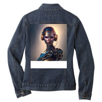 Ai Robot Girl With Headphones Ladies Denim Jacket | Artistshot