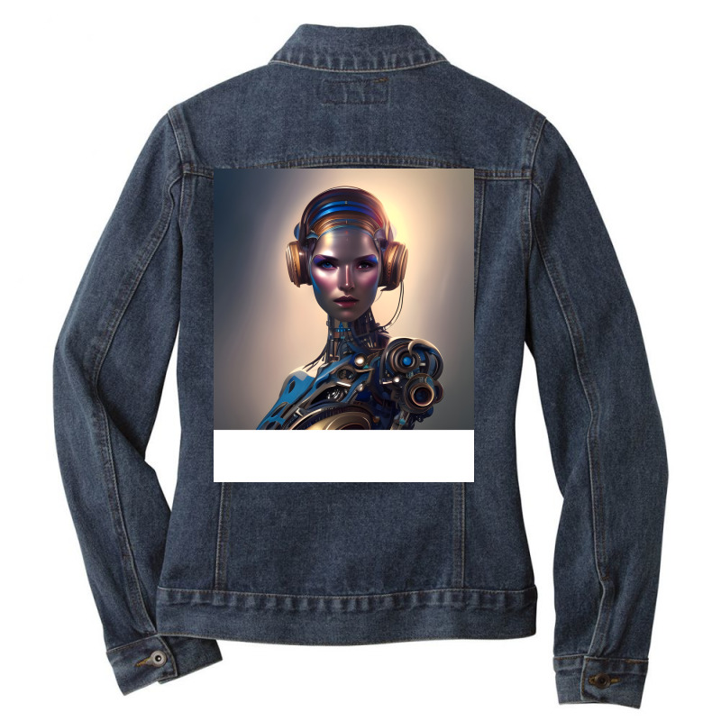 Ai Robot Girl With Headphones Ladies Denim Jacket by dolaretsernf | Artistshot