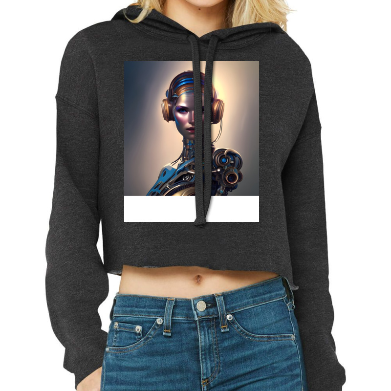 Ai Robot Girl With Headphones Cropped Hoodie by dolaretsernf | Artistshot