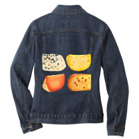 Different Types Of Cheese,cheese Pack Blue Cheese, Maasdam Ladies Denim Jacket | Artistshot