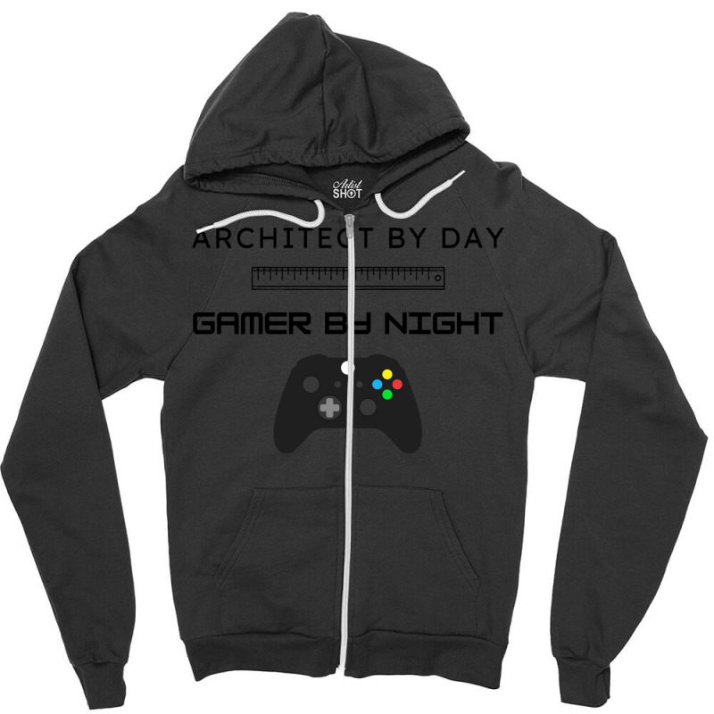 Architect By Day Gamer By Night Red Zipper Hoodie | Artistshot