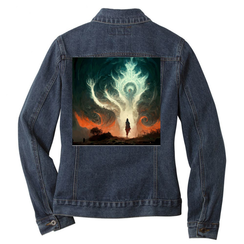 Blood Born Traveler Giant Wind Magic Poster Ladies Denim Jacket by milerbenjam | Artistshot