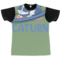 Caturn Sleeping Cat On Planet Saturn Astronomy Graphic T-shirt | Artistshot