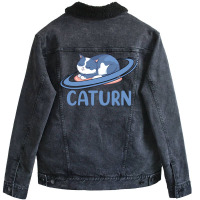 Caturn Sleeping Cat On Planet Saturn Astronomy Unisex Sherpa-lined Denim Jacket | Artistshot