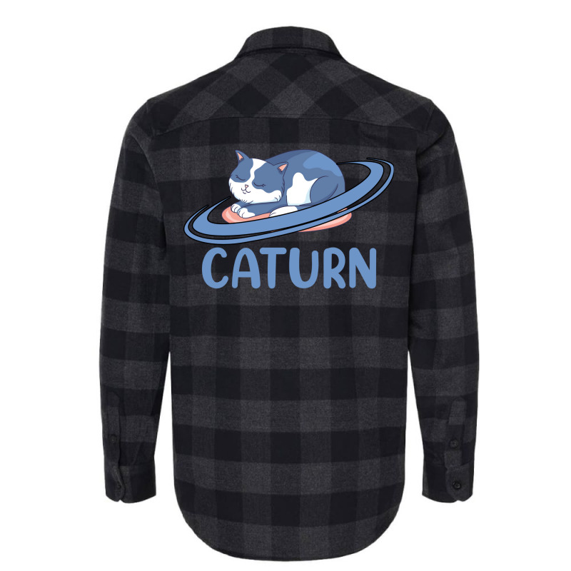 Caturn Sleeping Cat On Planet Saturn Astronomy Flannel Shirt | Artistshot