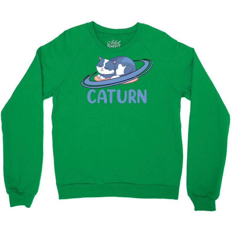 Caturn Sleeping Cat On Planet Saturn Astronomy Crewneck Sweatshirt | Artistshot