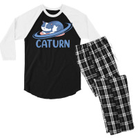 Caturn Sleeping Cat On Planet Saturn Astronomy Men's 3/4 Sleeve Pajama Set | Artistshot